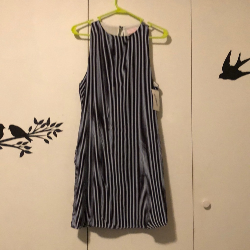 Pink Lily Sunny Days In My Heart Striped Dress size S navy & white w/pockets NWT